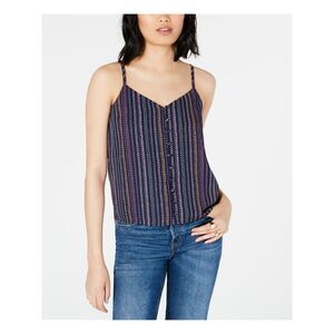MAISON JULES Womens Button-down Spaghetti Strap V Neck Tank Top